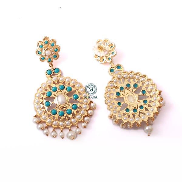 Nayanika Turquoise Pearl Jadau Earrings