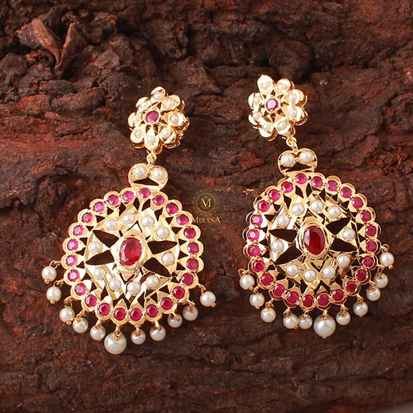 Nayanika Ruby Pearl Jadau Earrings