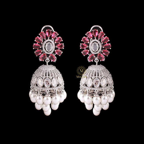 Jazzy Red Pearl CZ Jhumkas