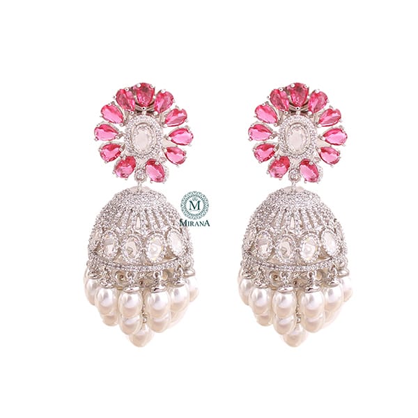 Jazzy Red Pearl CZ Jhumkas