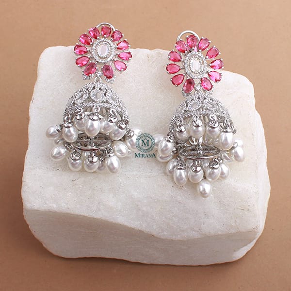 Jazzy Red Pearl CZ Jhumkas