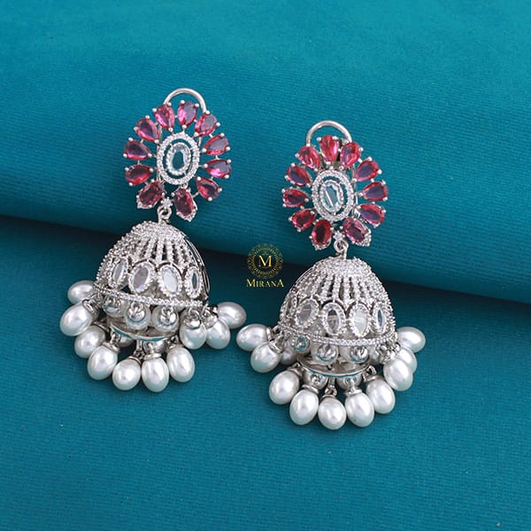 Jazzy Red Pearl CZ Jhumkas