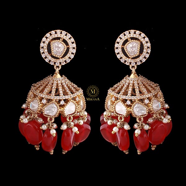 Malini Ruby Colored Polki Designer Jhumkas