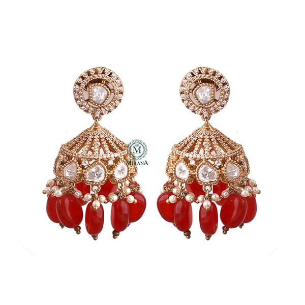 Malini Ruby Colored Polki Designer Jhumkas