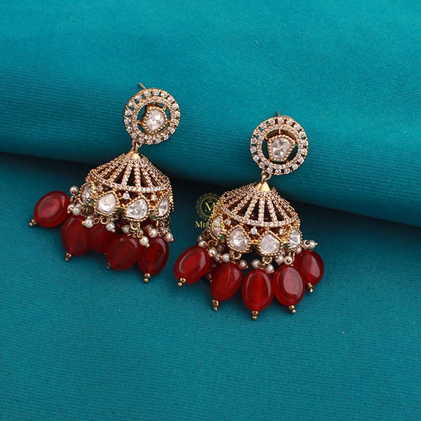 Malini Ruby Colored Polki Designer Jhumkas