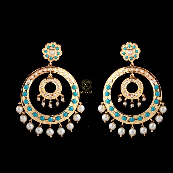 Pranami Turquoise Pearl Jadau Chandbalis