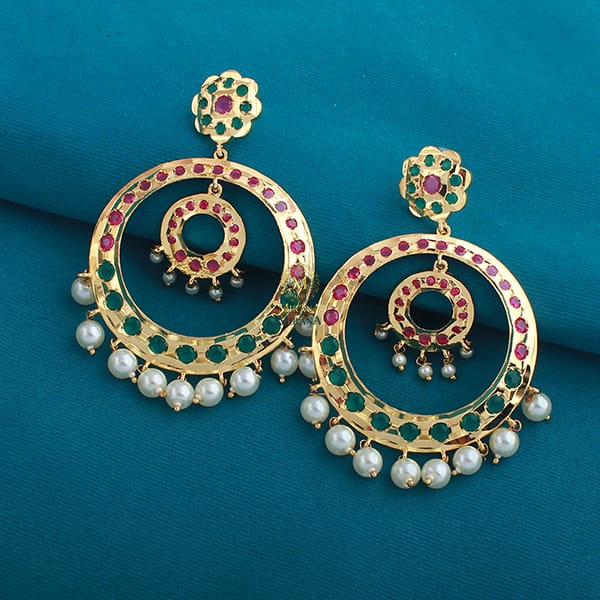 Pranami Ruby Green Pearl Jadau Chandbalis