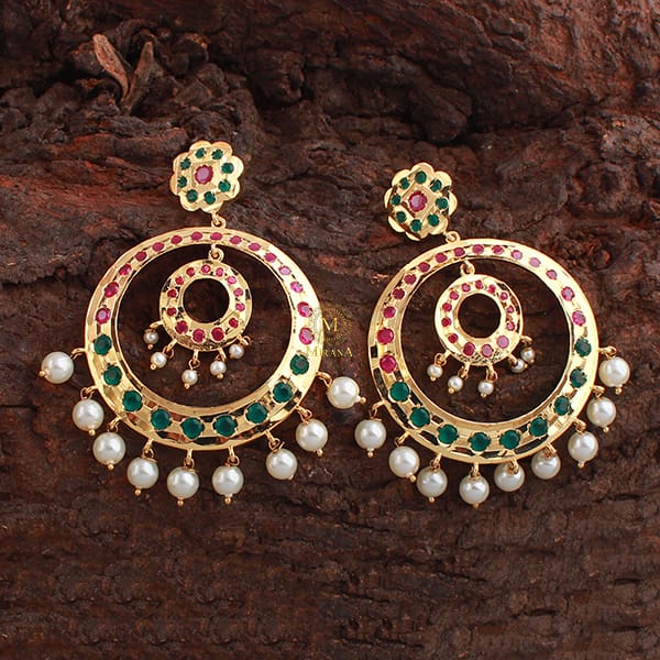 Pranami Ruby Green Pearl Jadau Chandbalis