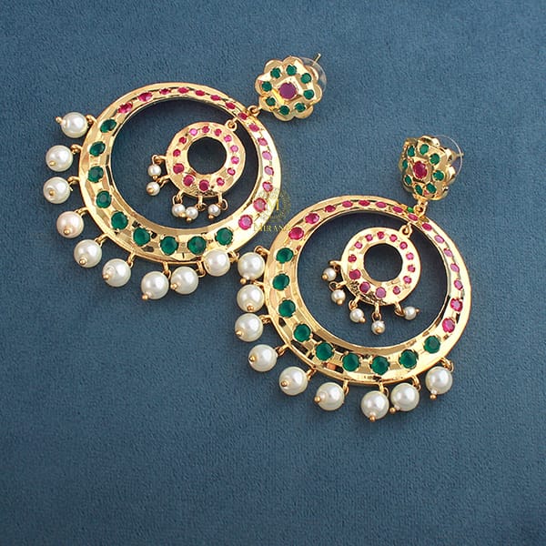 Pranami Ruby Green Pearl Jadau Chandbalis