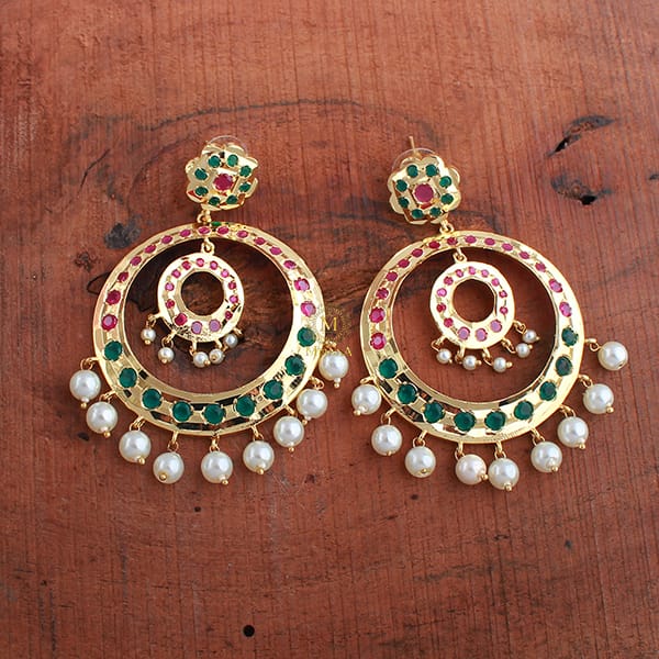 Pranami Ruby Green Pearl Jadau Chandbalis