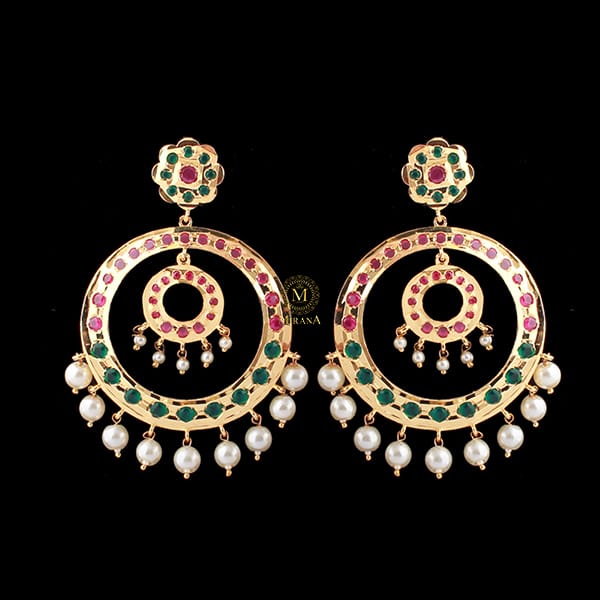 Pranami Ruby Green Pearl Jadau Chandbalis