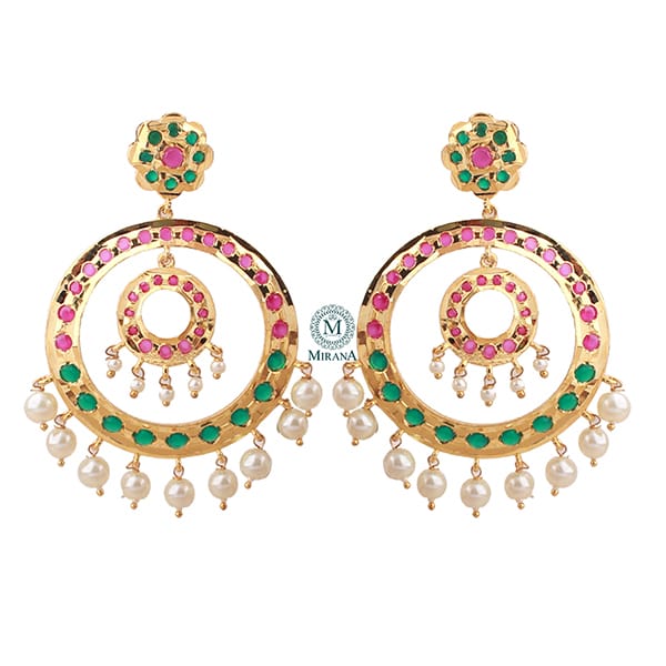 Pranami Ruby Green Pearl Jadau Chandbalis