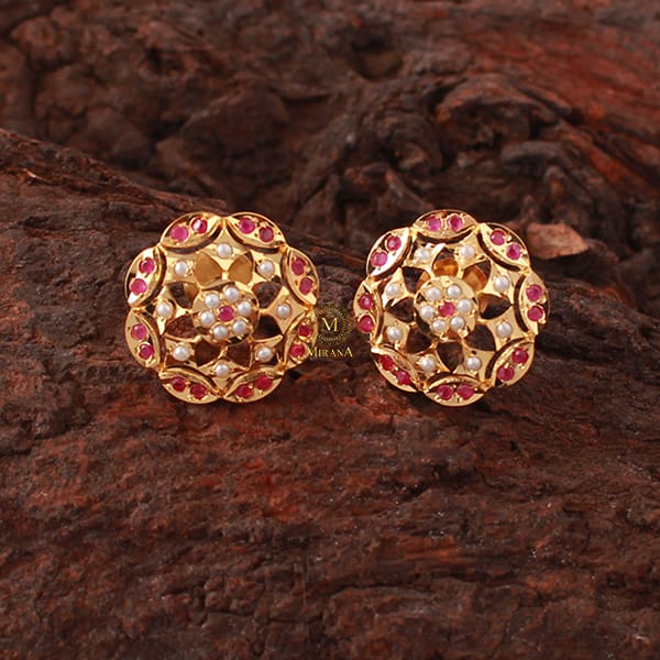 Isha Ruby Jadau Designer Studs