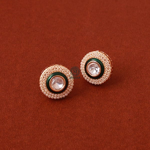 Simona Emerald Green Polki Designer Studs