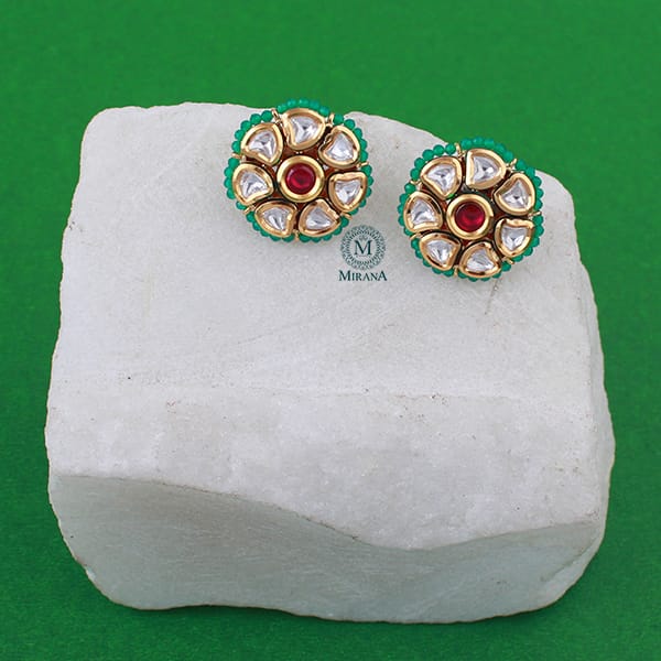 Diya Ruby Green Polki Designer Studs