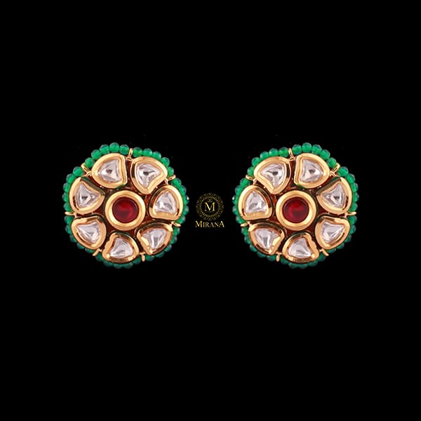 Diya Ruby Green Polki Designer Studs