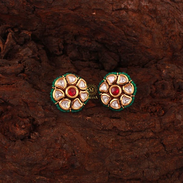 Diya Ruby Green Polki Designer Studs