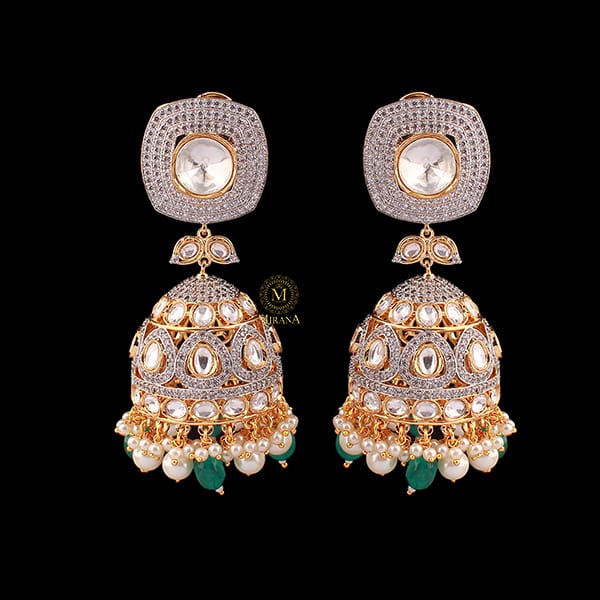 Shreya Green Pearl Polki Designer Jhumkas