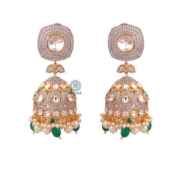 Shreya Green Pearl Polki Designer Jhumkas