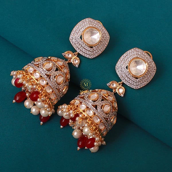 Shreya Ruby Pearl Polki Designer Jhumkas