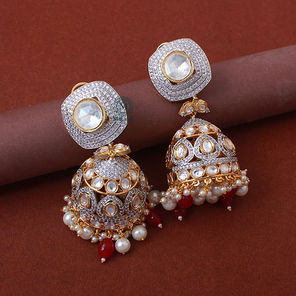 Shreya Ruby Pearl Polki Designer Jhumkas