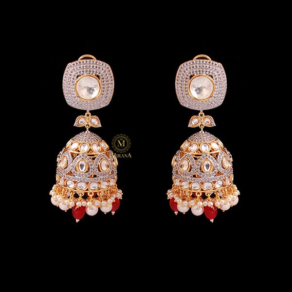 Shreya Ruby Pearl Polki Designer Jhumkas