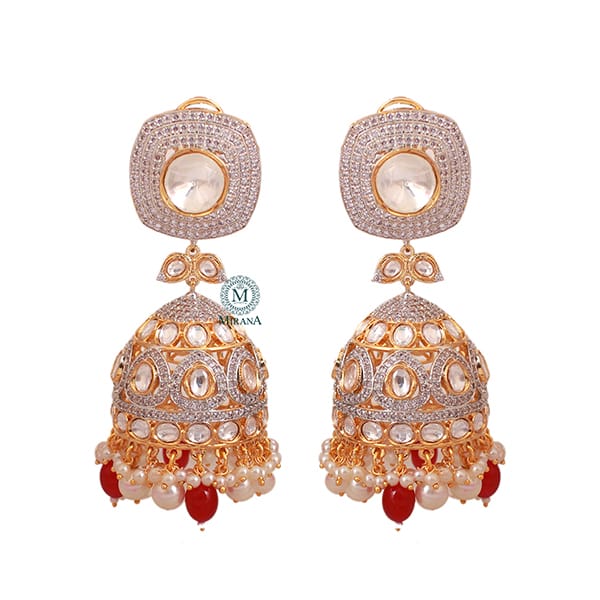 Shreya Ruby Pearl Polki Designer Jhumkas