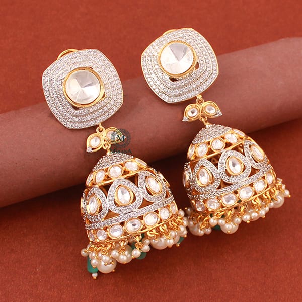 Shreya Mint Green Polki Designer Jhumkas