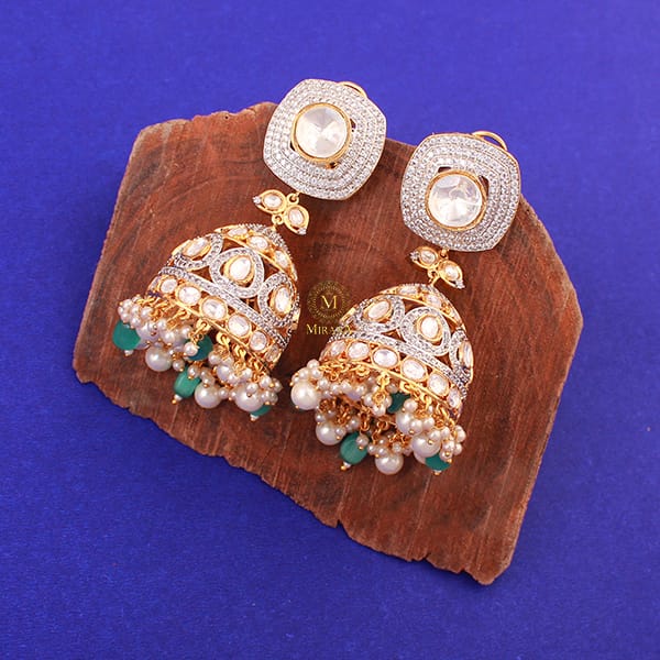 Shreya Mint Green Polki Designer Jhumkas