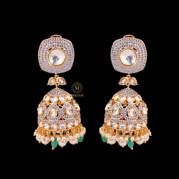 Shreya Mint Green Polki Designer Jhumkas