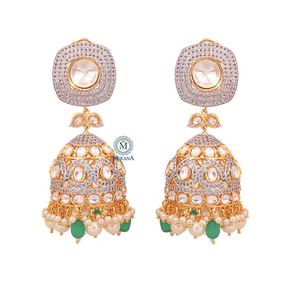 Shreya Mint Green Polki Designer Jhumkas