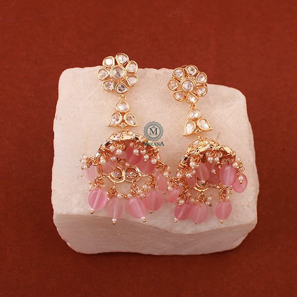 Nainika Pastel Pink Pearl Polki Jhumkas