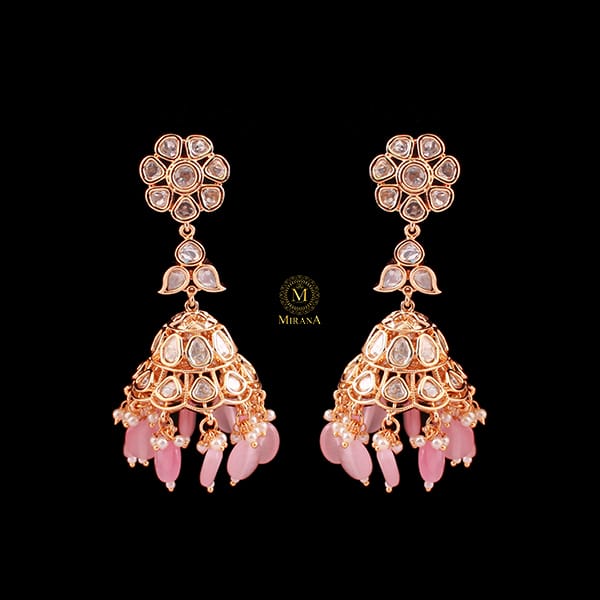 Nainika Pastel Pink Pearl Polki Jhumkas