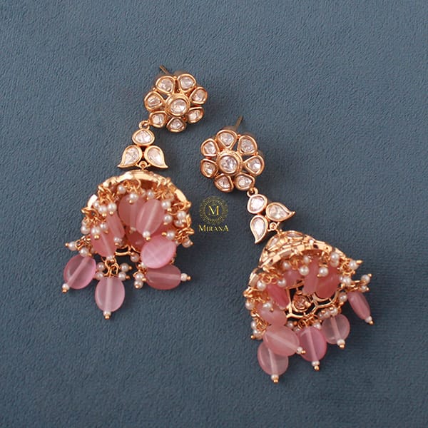 Nainika Pastel Pink Pearl Polki Jhumkas