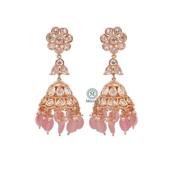 Nainika Pastel Pink Pearl Polki Jhumkas