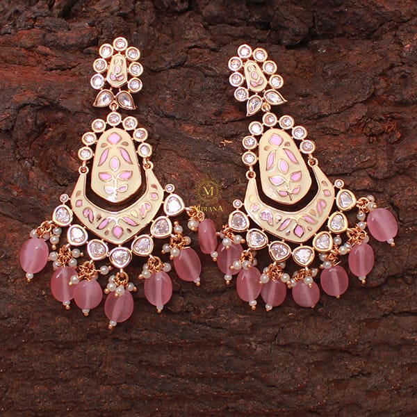 Advika Pastel Pink Polki Designer Chandbalis