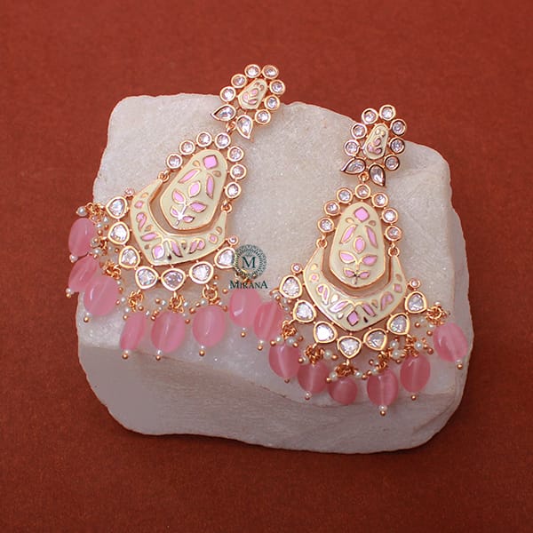 Advika Pastel Pink Polki Designer Chandbalis