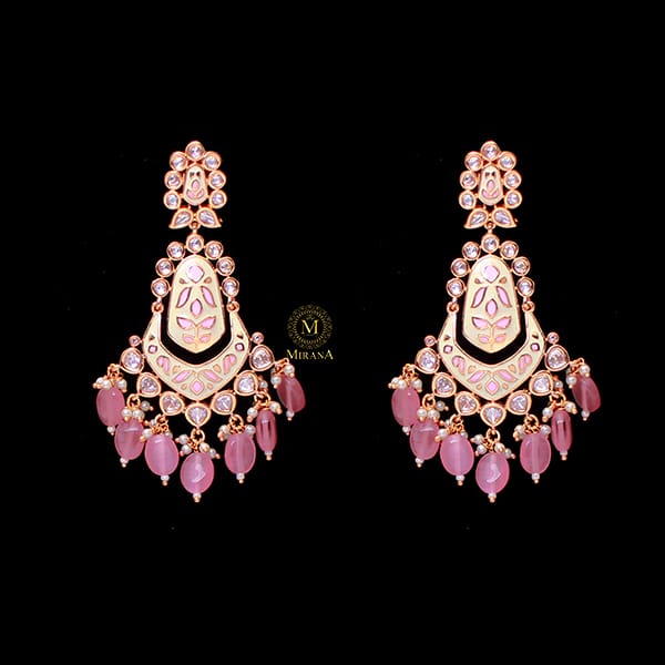 Advika Pastel Pink Polki Designer Chandbalis