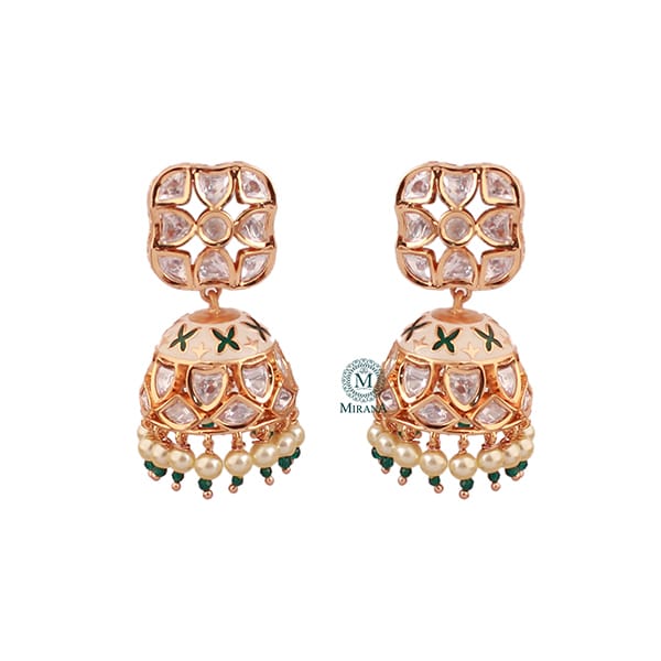 Ishani Pearl Polki Designer Jhumkas