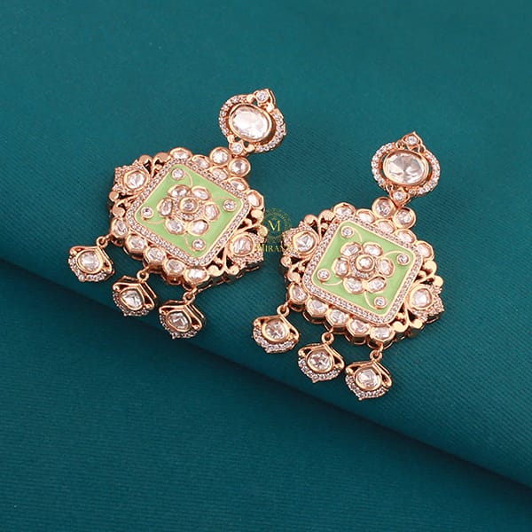 Kashish Mint Green Polki Designer Earrings