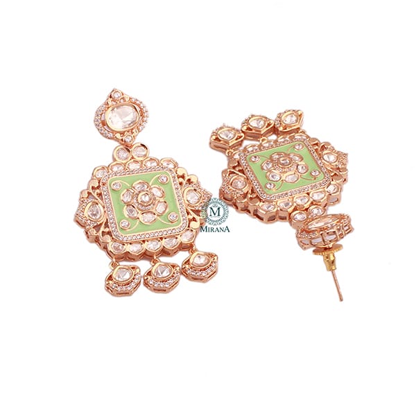 Kashish Mint Green Polki Designer Earrings