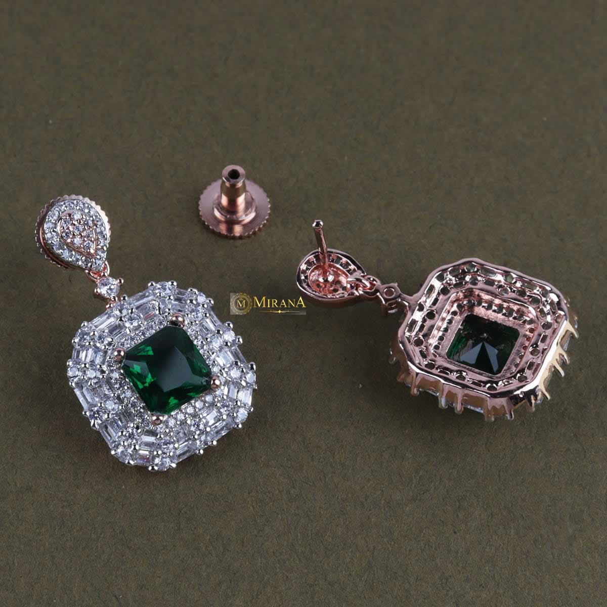 Emerald Colored Square Earrings