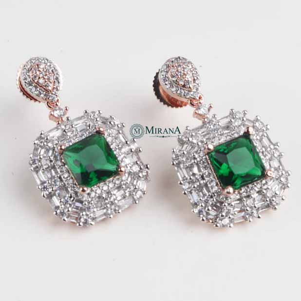 Emerald Colored Square Earrings