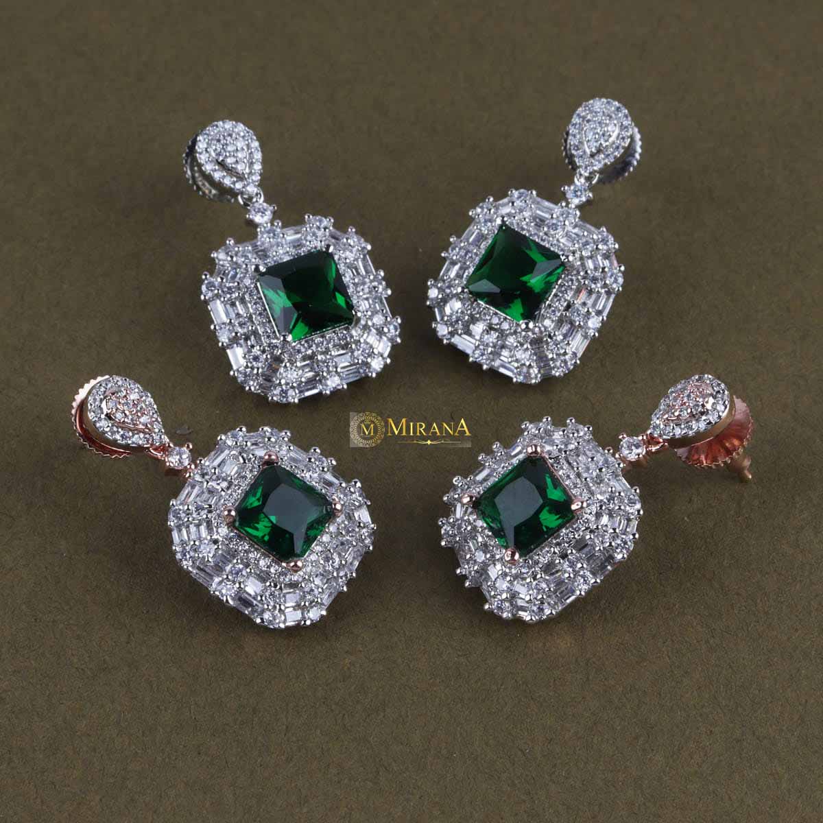 Emerald Colored Square Earrings