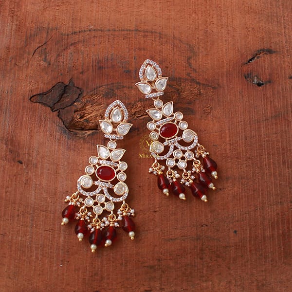 Vedika Ruby Pearl Polki Designer Earrings