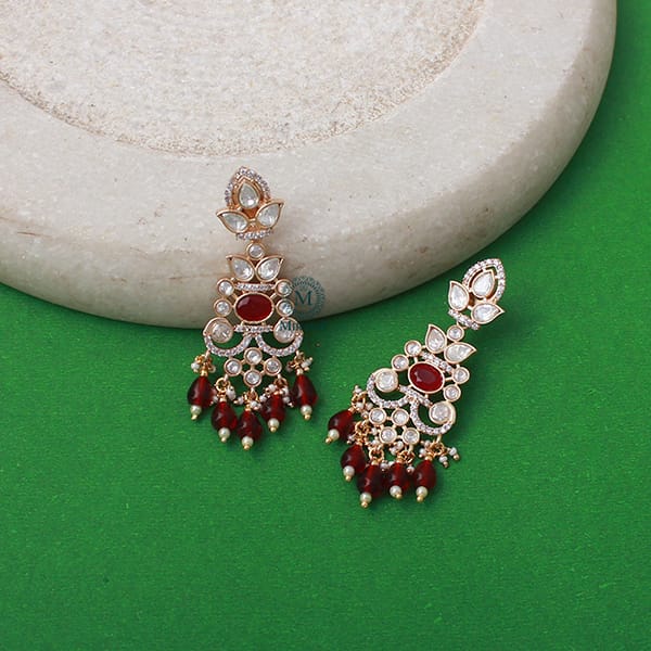 Vedika Ruby Pearl Polki Designer Earrings