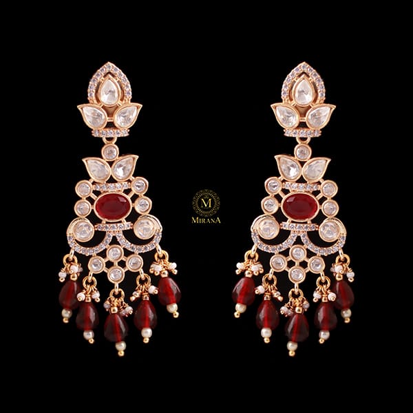 Vedika Ruby Pearl Polki Designer Earrings