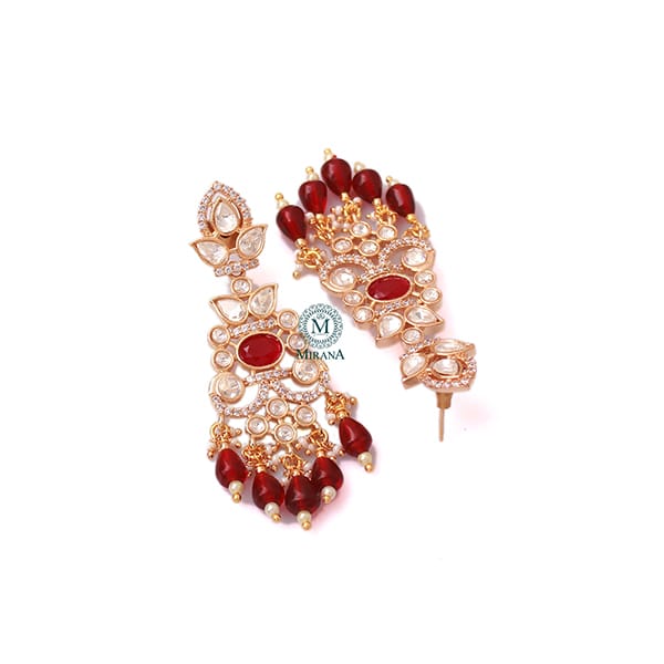 Vedika Ruby Pearl Polki Designer Earrings