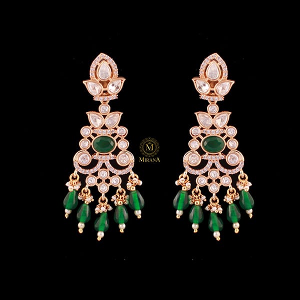 Vedika Emerald Green Polki Designer Earrings