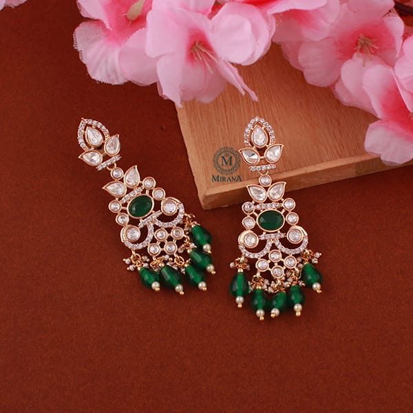 Vedika Emerald Green Polki Designer Earrings